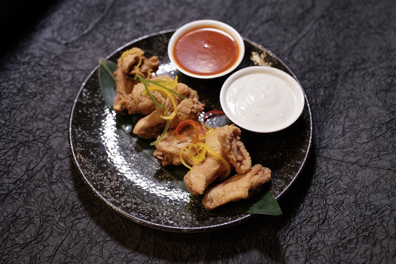 Wings platter with dipping sauces